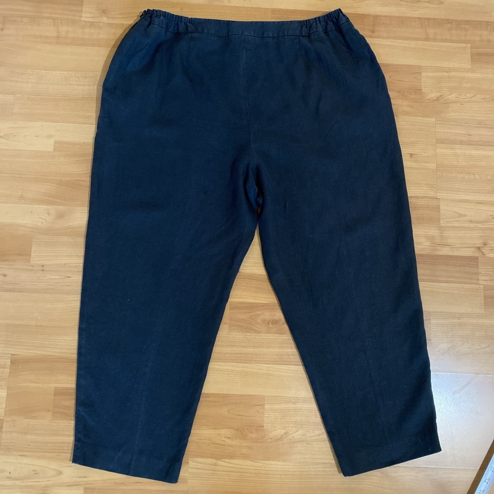 Jones New York Women's Cropped Pants 100% Linen Size 20W Black Pull On - Picture 6 of 8